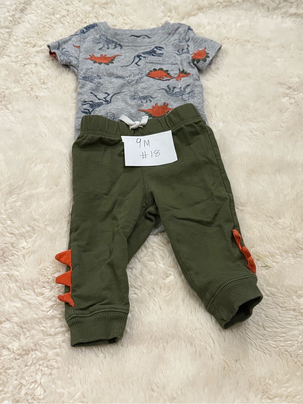 Carter's Olive Green Baby Sweatpants with Orange Dino Spikes